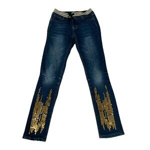 Wonder Nation Gold & Silver Sequin Dark Wash Jeans Girls Size L 10/12
